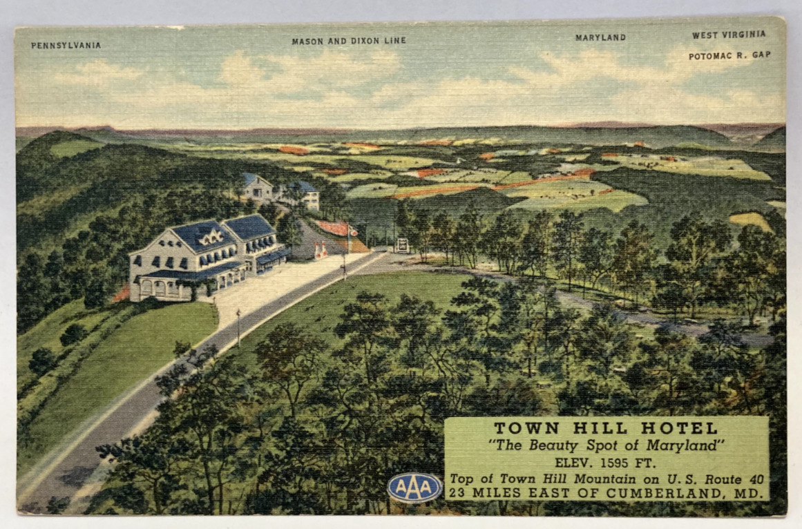 Town Hill Hotel, Cumberland, Maryland MD Vintage Linen Postcard