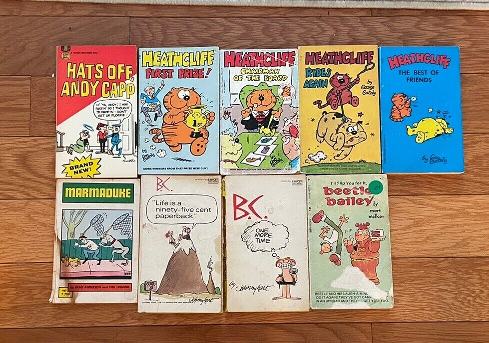 Lot Of 9 Vintage Newspaper Comic Strips Chapter Books Heathcliffe, BC, More