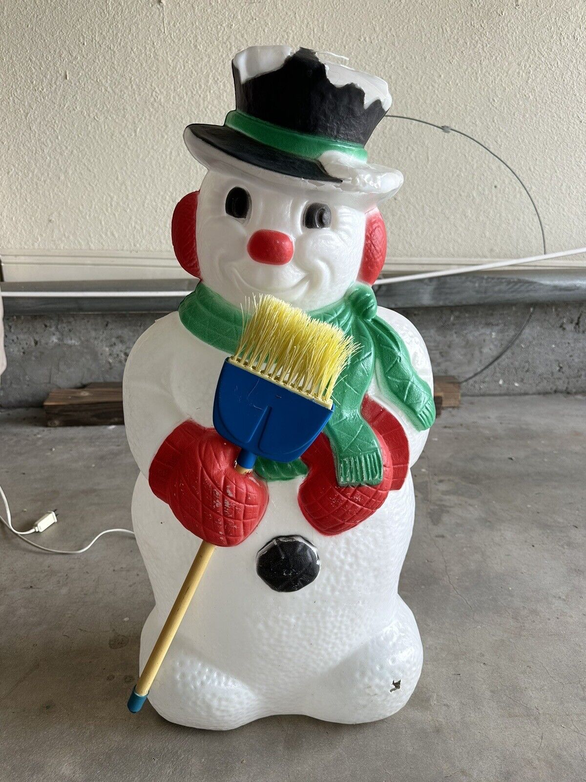 Vintage TPI Snowman w/ Broom Christmas Yard Blow Mold decoration plastic Santa