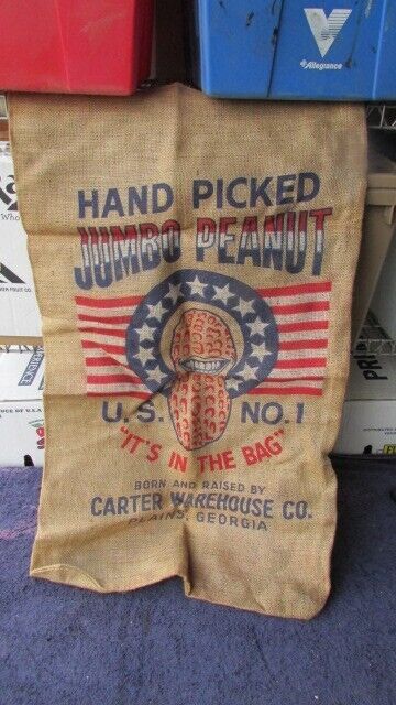 President Carter Burlap Sack Hand Picked Jumbo Peanuts New