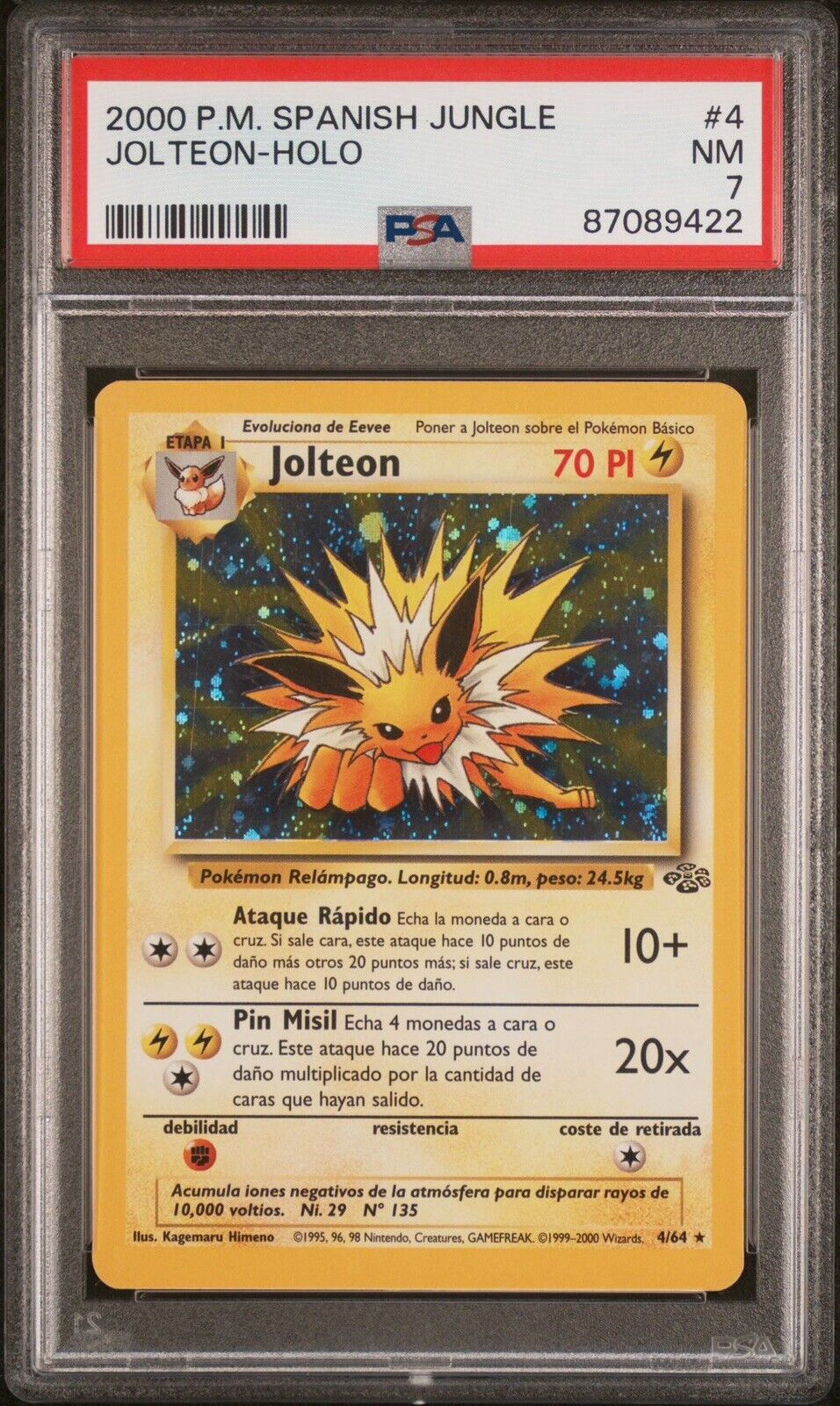 2000 Pokemon SPANISH Unlimited Jungle Jolteon Holo 4/64 PSA 7NM