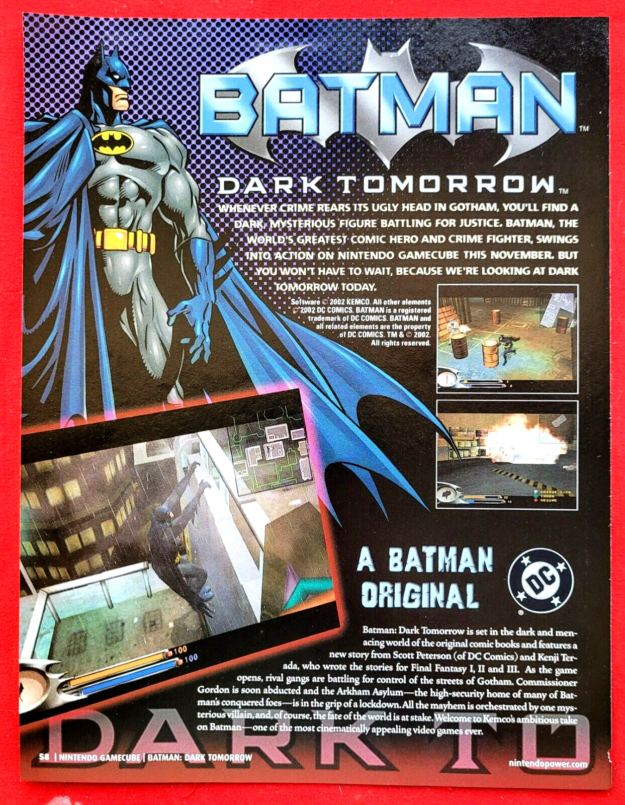 2002 DC BATMAN Dark Tomorrow Nintendo GameCube  - Promo Art Print AD