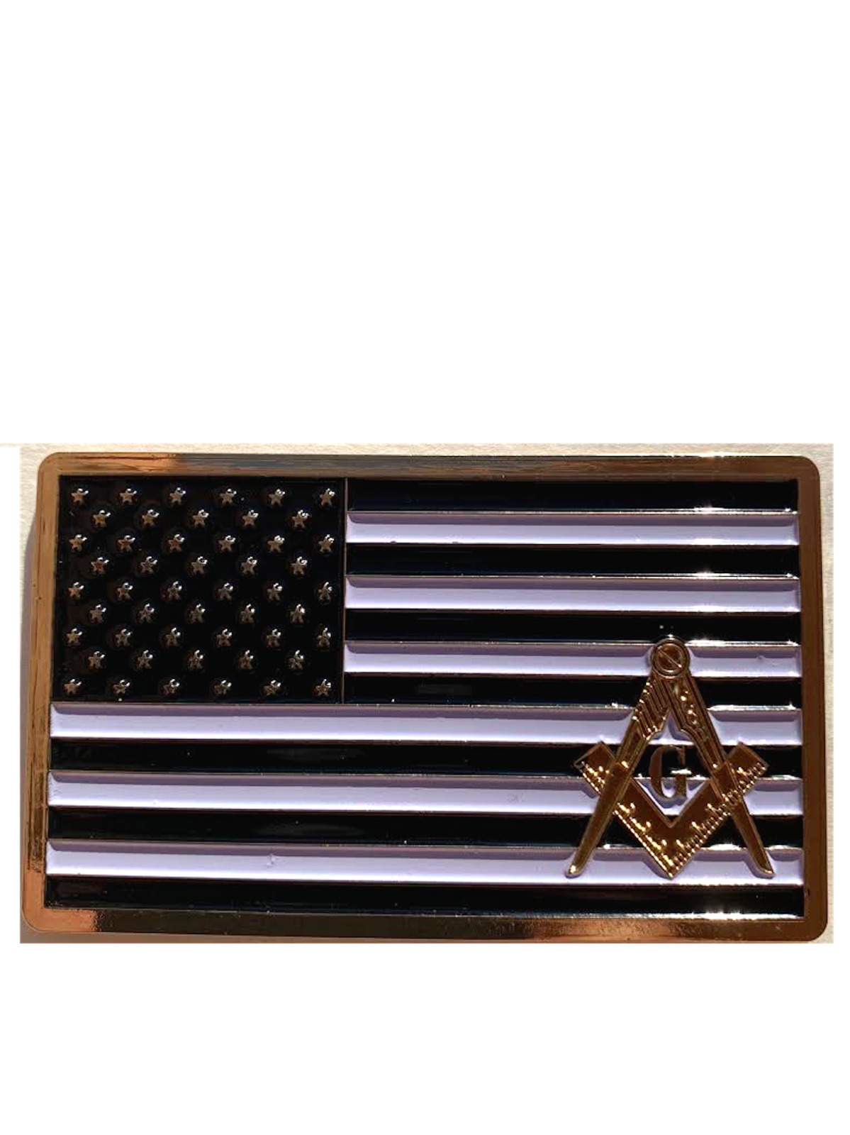 Masonic american flag freemason plate auto car Emblem Black White & Gold