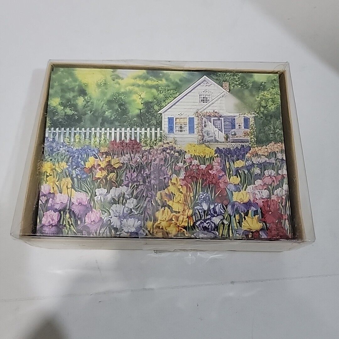 Vintage Blank Note Cards Crown Point Graphics House And Flower Garden