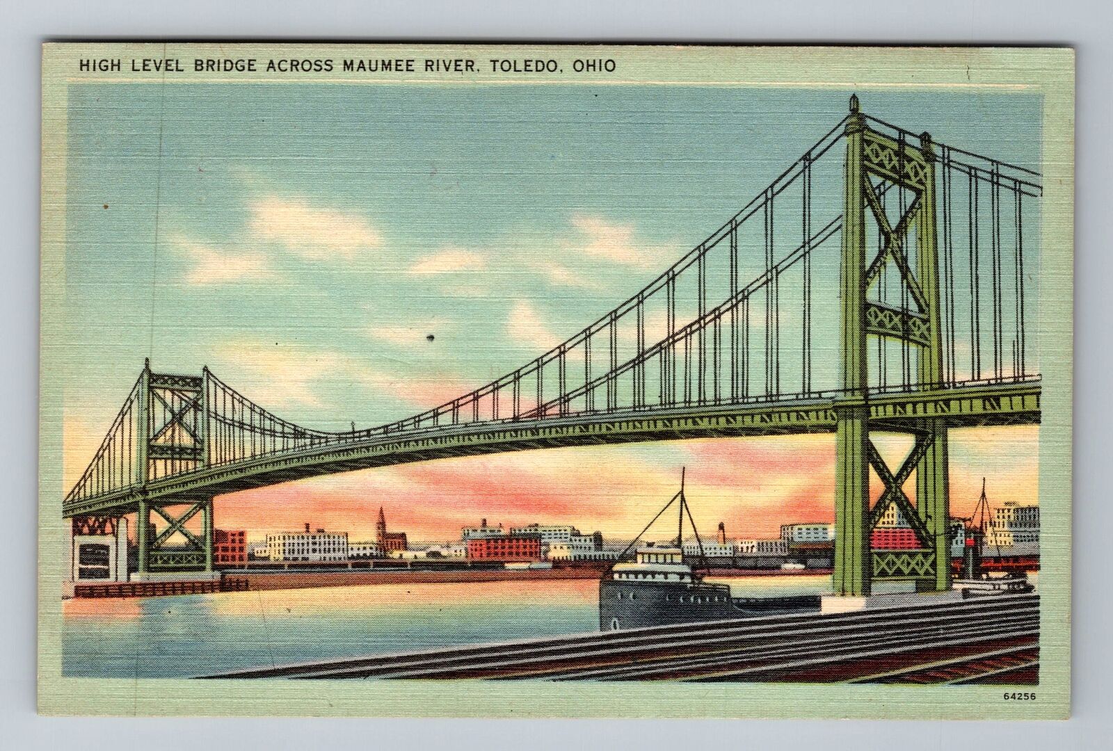 Toledo OH-Ohio, High Level Bridge Across Maumee River Vintage Souvenir Postcard