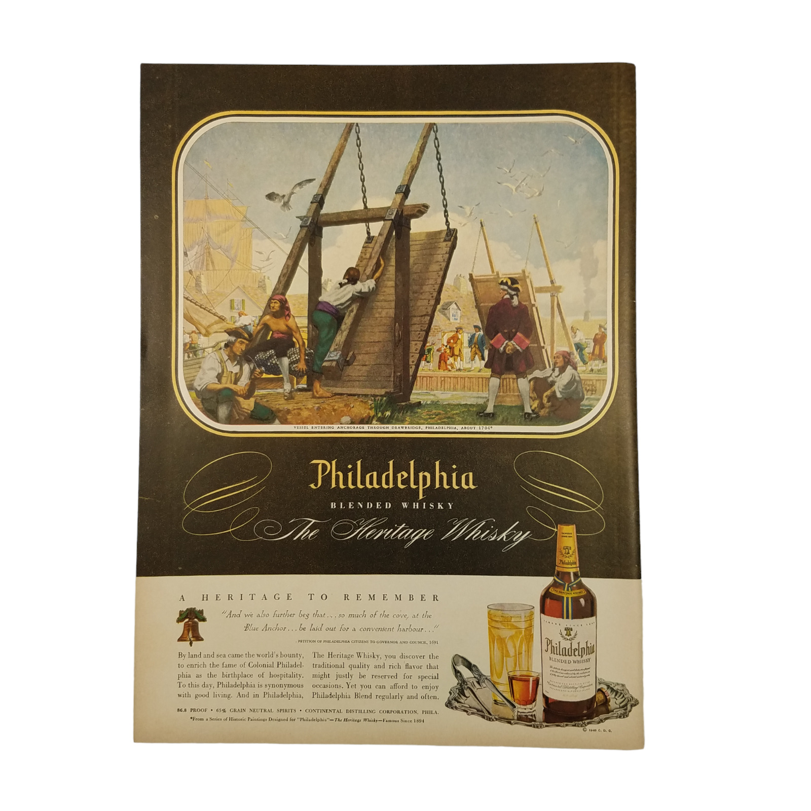 1948 Philadelphia Blended Whiskey Vintage Print Ad A Heritage To Remember