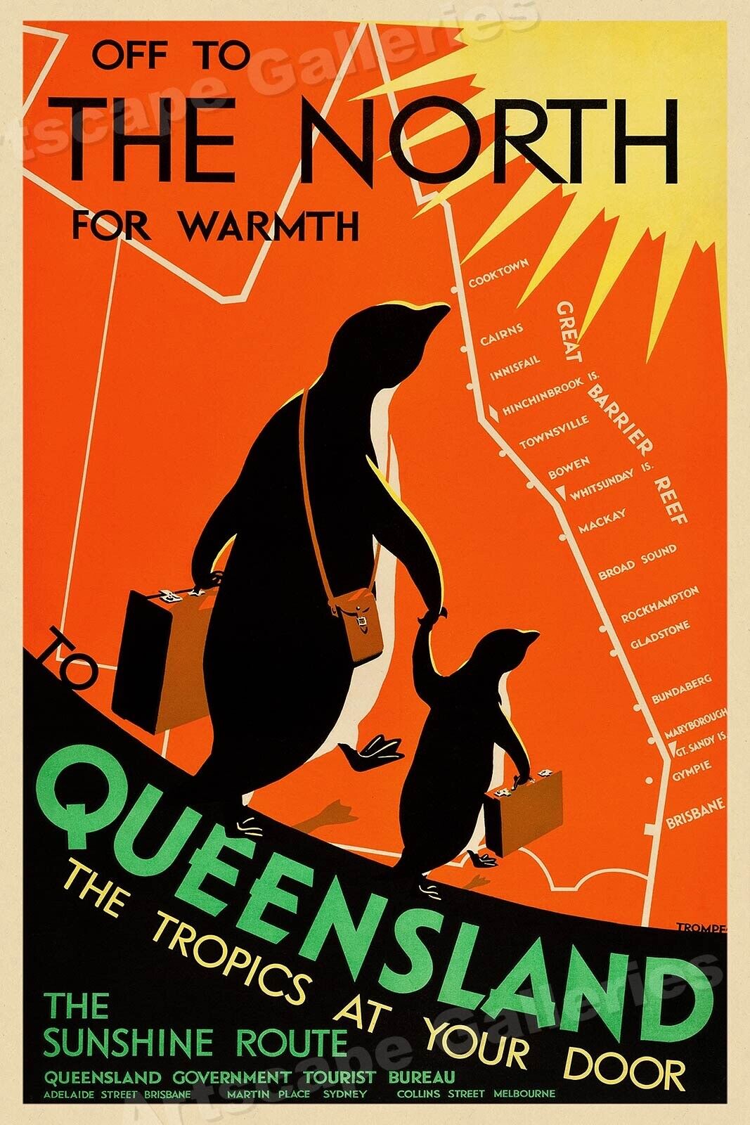 Visit Queensland Australia 1935 Vintage Style Travel Poster - 16x24