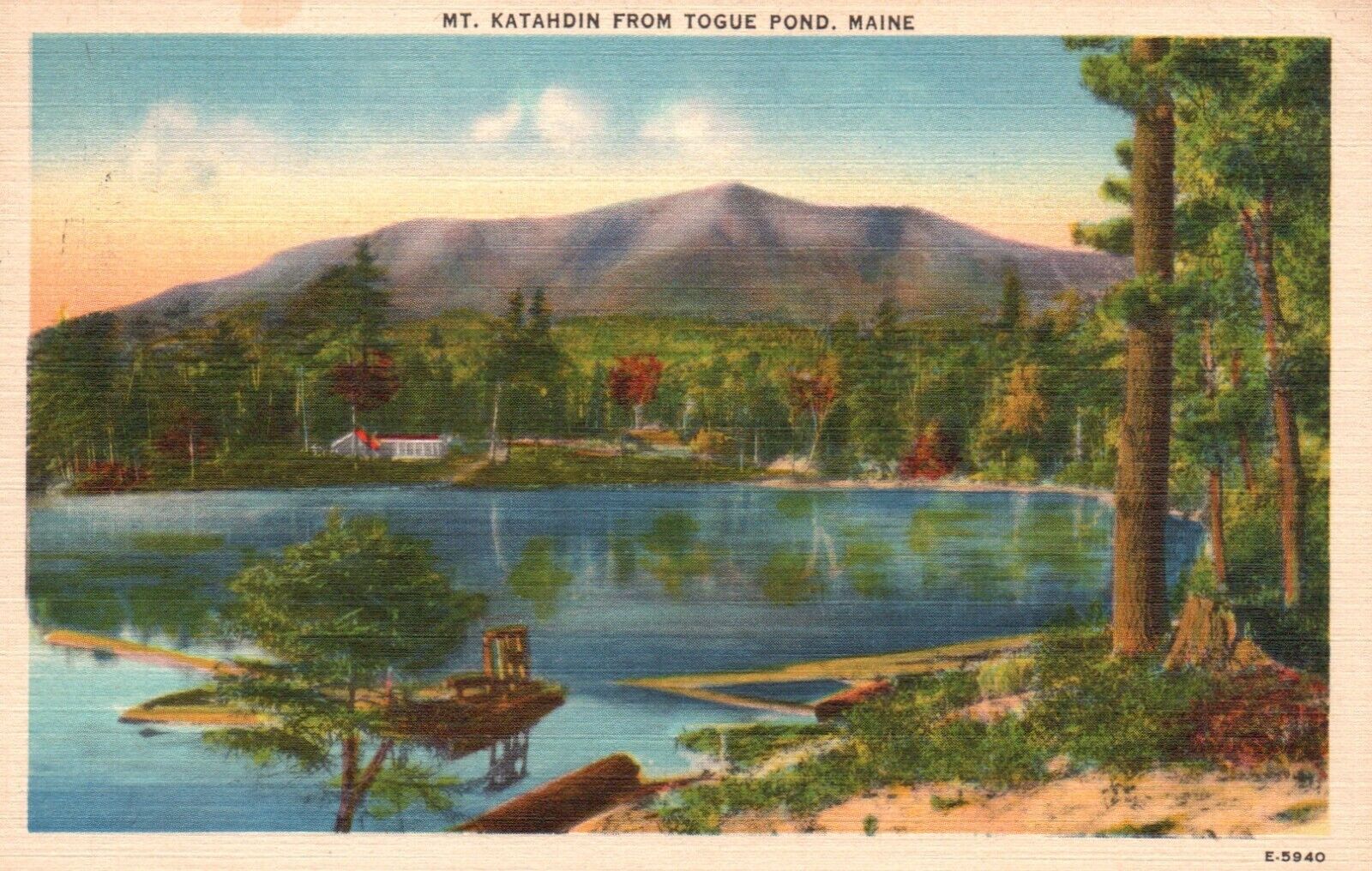 Postcard ME Mt Katahdin from Togue Pond Maine 1947 Linen Vintage PC J1437