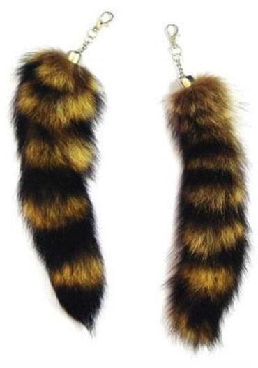 2 JUMBO RACCOON TAIL KEY CHAIN rendezvous animal fur racoons tails new keychain