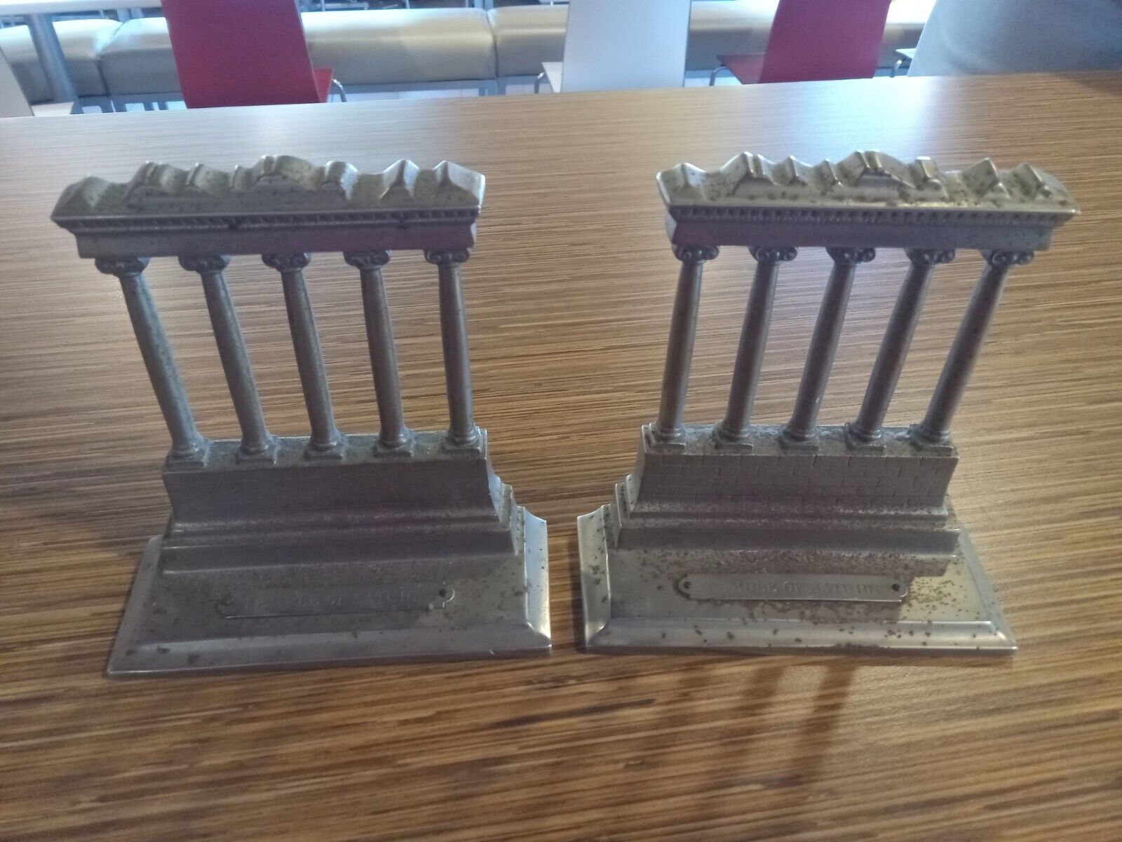 Bradley Hubbard Temple of Saturn brass bookends antique