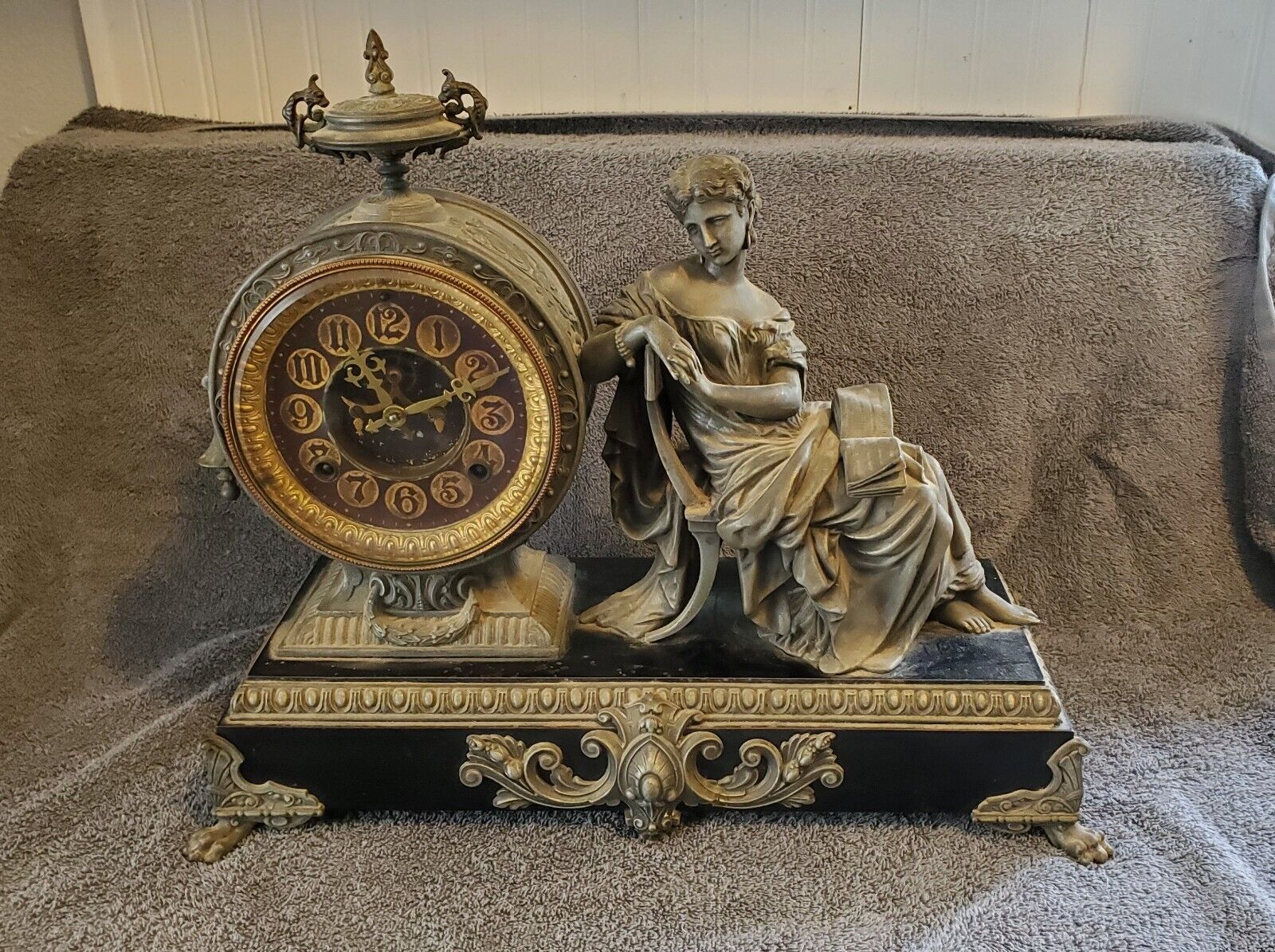 Antique Ansonia “Reflection” Figural Statue Mantel Clock With Open Escapement