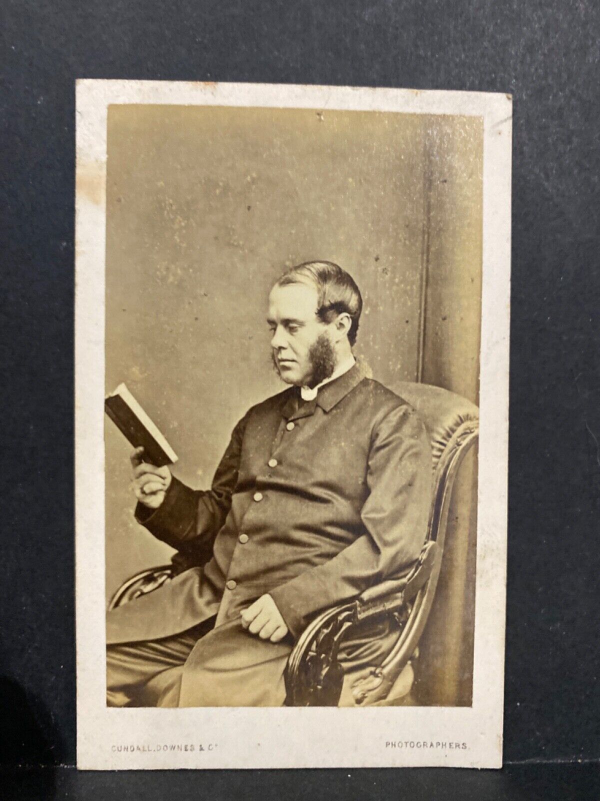 Antique CDV photo man reading book by Cundall Downes of London 