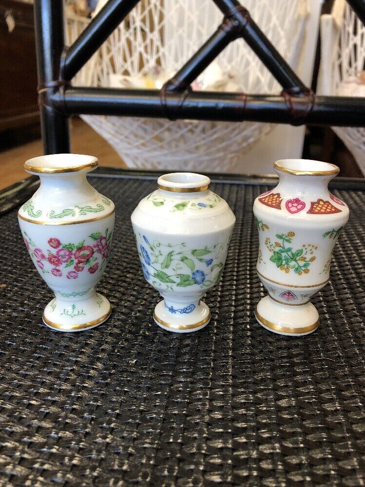 Vintage Antique Miniature  flower vases vase With Flowers Of The Month Set Three