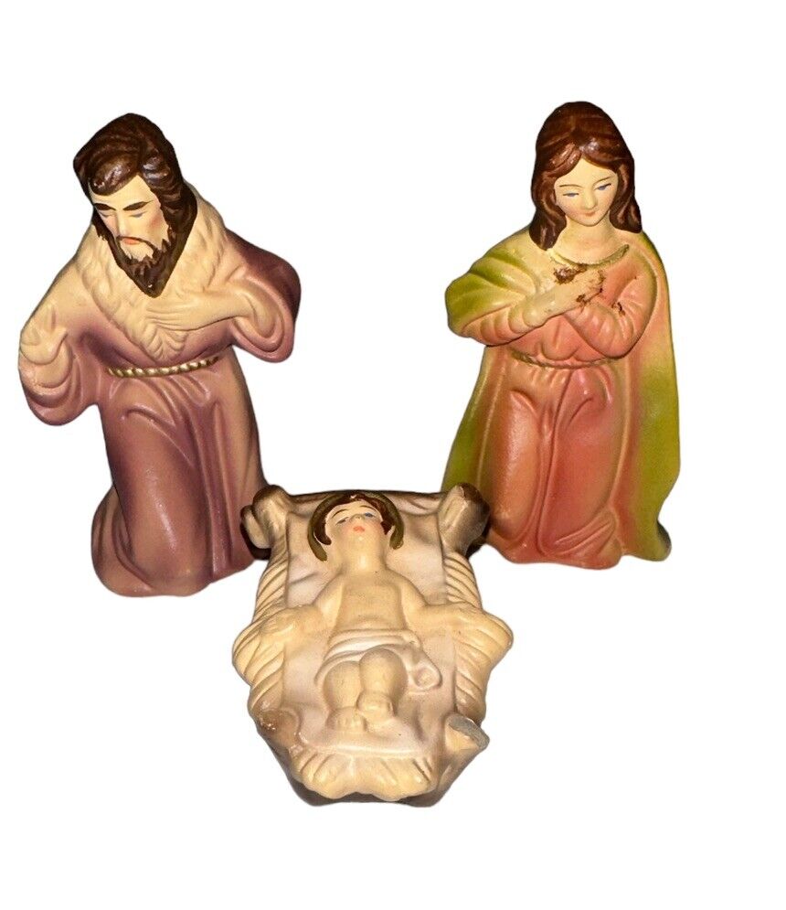 Vintage Nativity Replacement Figures Mary Joseph & Jesus Made In Korea READ