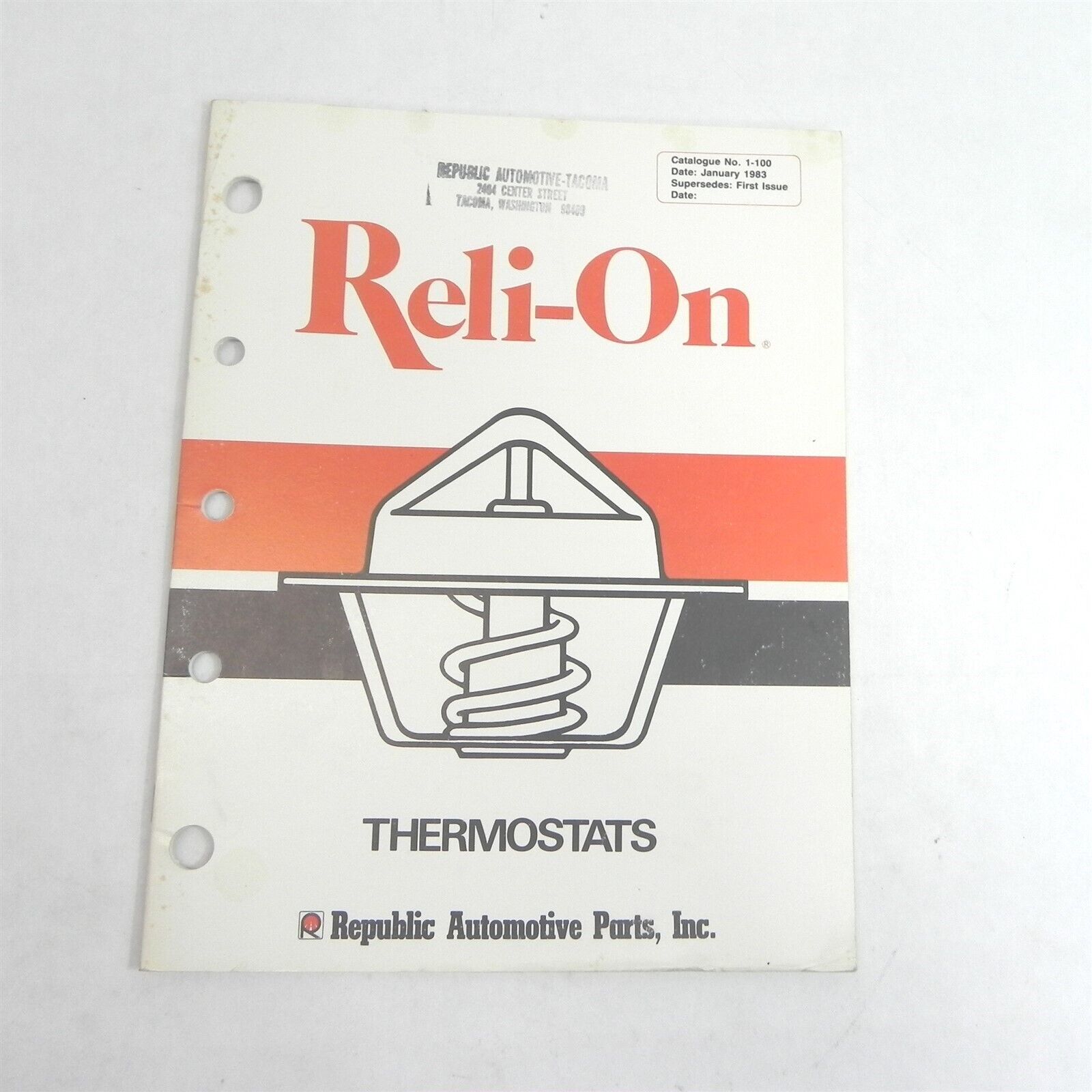 VINTAGE 1983 RELI ON THERMOSTATS CATALOG FOR ALL MAKES REPUBLIC AUTOMOTIVE PARTS
