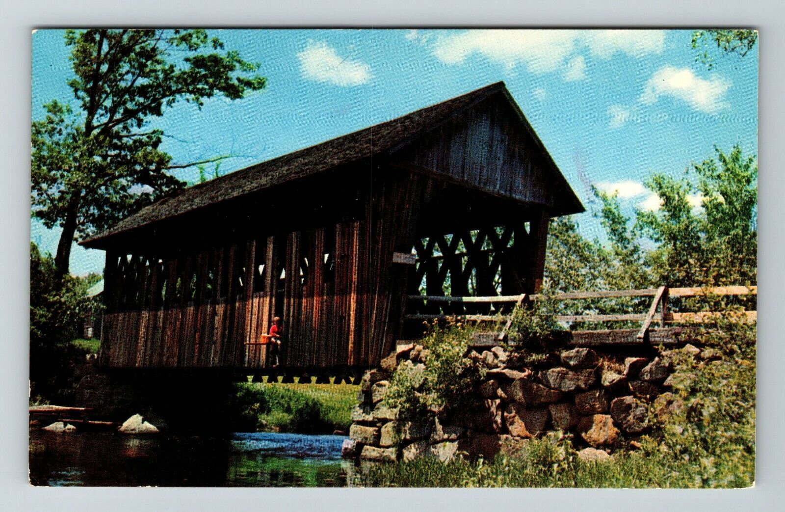 NH-New Hampshire, Old Covered Bridge, Scenic View Outside, Vintage Postcard
