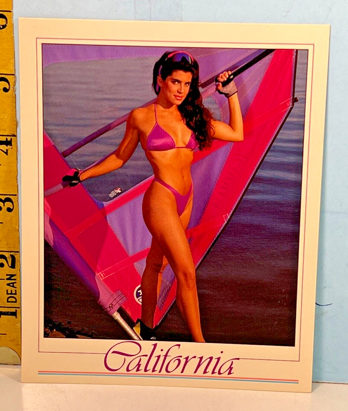 1990 Gold Coast Collection Pinup Postcard: California Sexy Bombshell Purple Biki