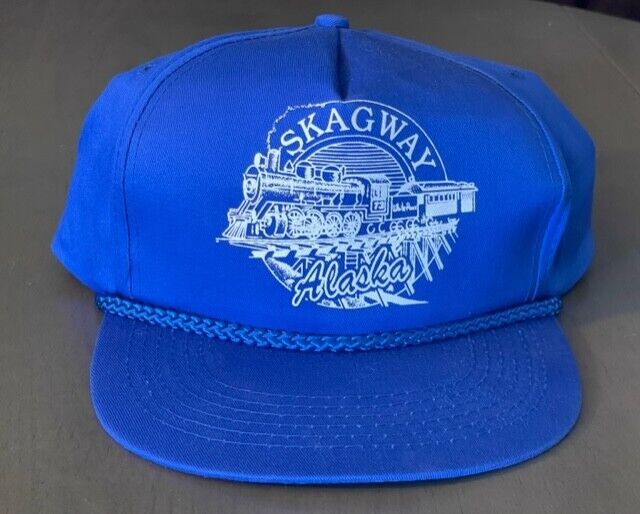 Vintage Skagway Alaska White Pass Railroad Blu Hat 100% cotton Snapback