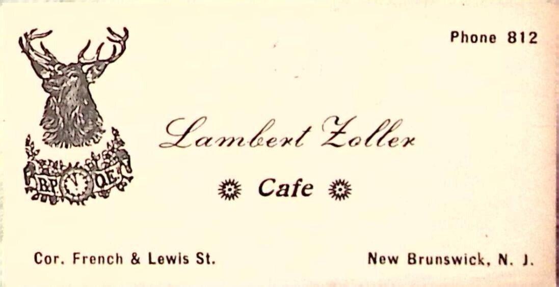 BPOE Elks New Brunswick New Jersey Labert Foller Cafe Business Card Vintage