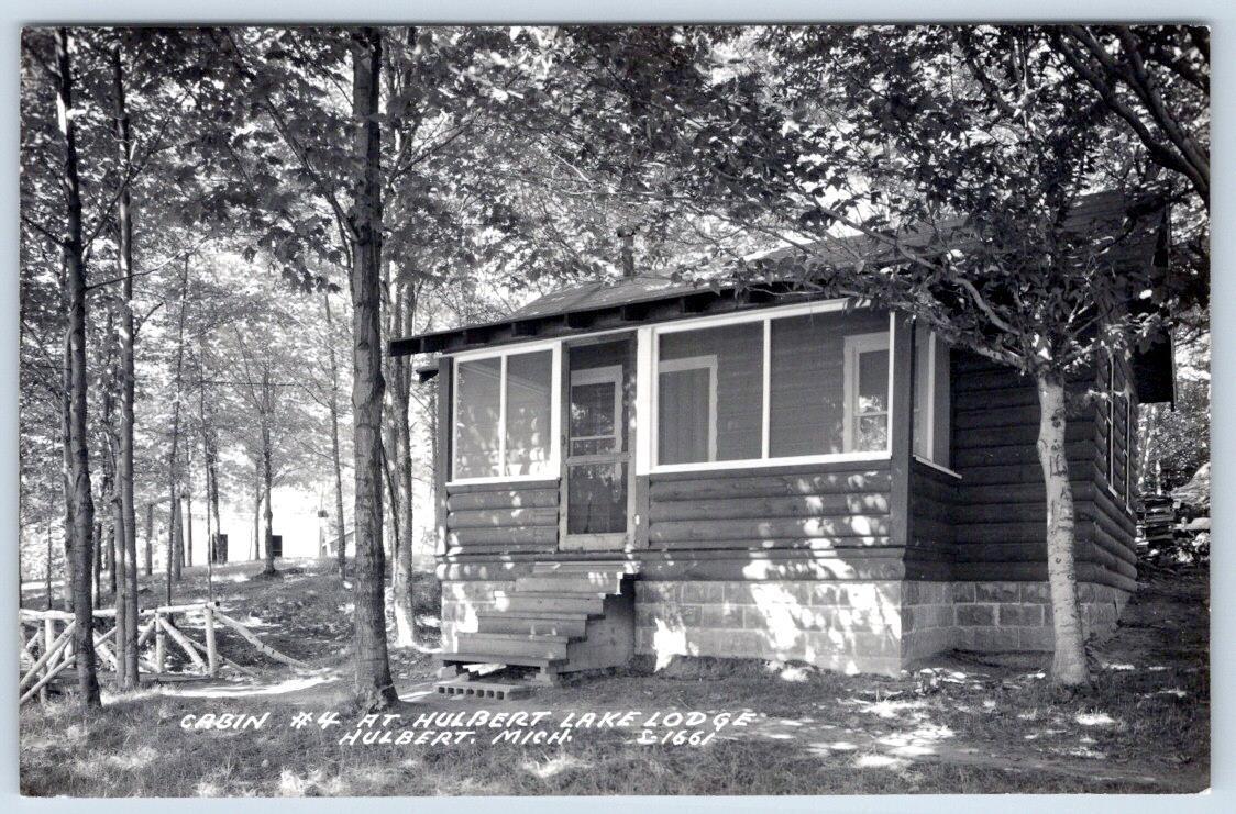 1940-50's RPPC HULBERT LAKE LODGE MICHIGAN LOG CABIN #4 LL COOK PHOTO POSTCARD