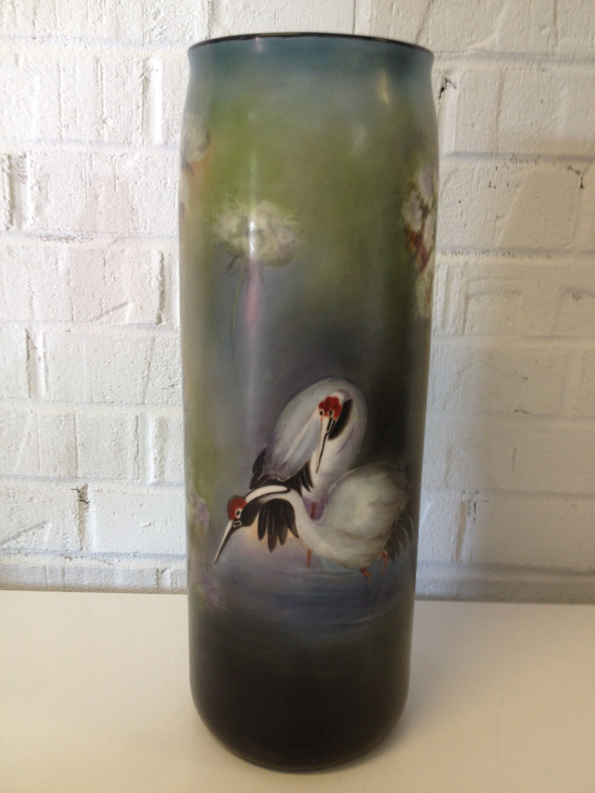 Antique Lenox Ceramic Art Co. Belleek Series Porcelain Vase Cranes Floral Signed