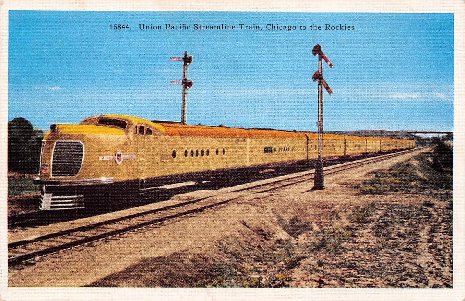 Union Pacific Train Railroad City of Denver Streamliner Rockies Vtg Postcard D49