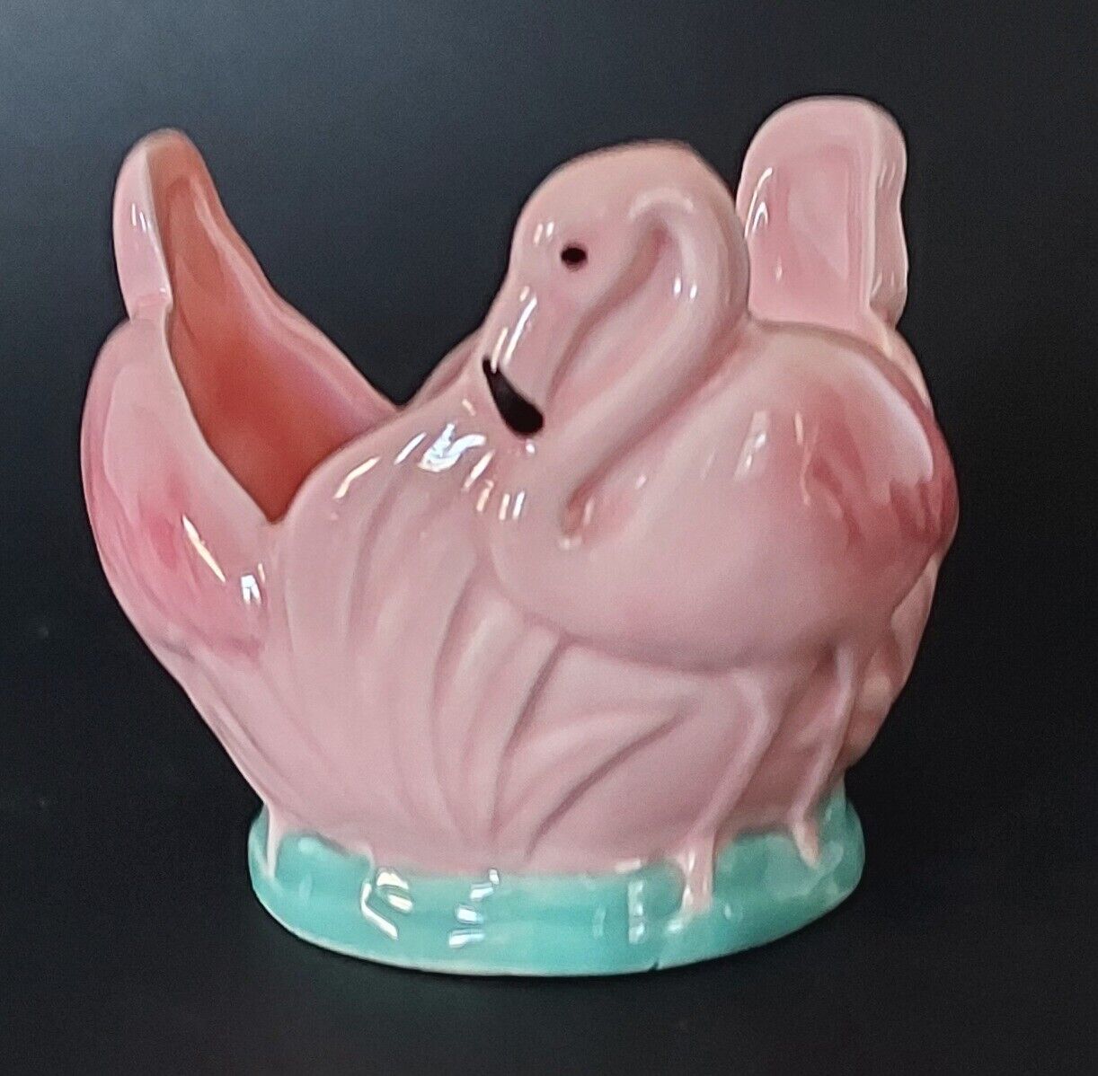 Vandor Flamingo Trinket Dish Planter Hand Painted Pottery Pink 1985 Vtg Retro
