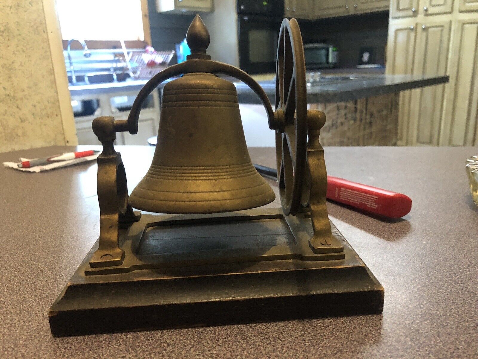Vintage Brass Desktop Ship Bell Pulley Operated 
