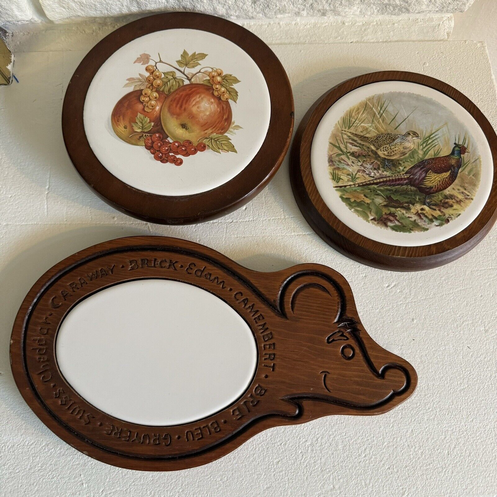 MCM Charcuterie Boards Retro Wooden Ceramic Mouse & Cheese Small Trivets Shapes