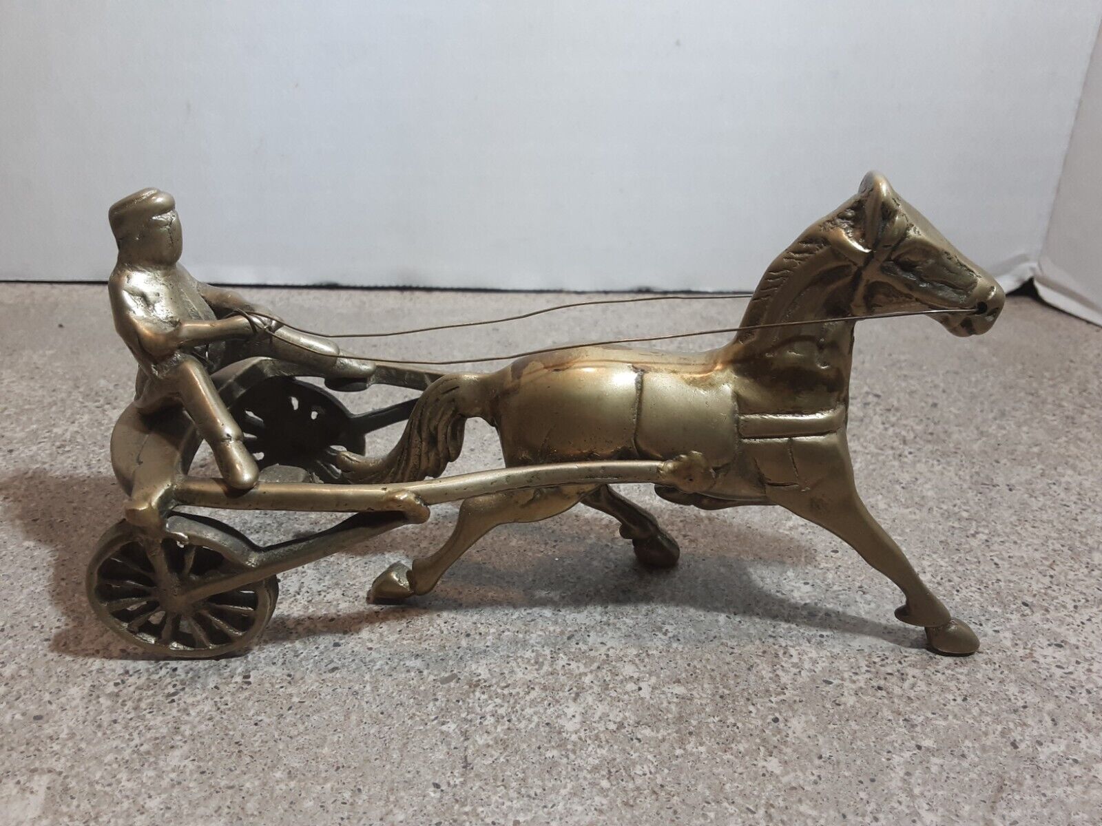Brass Harness Horse &Jockey Figurine Racer Heavy Solid Brass Horse 6\