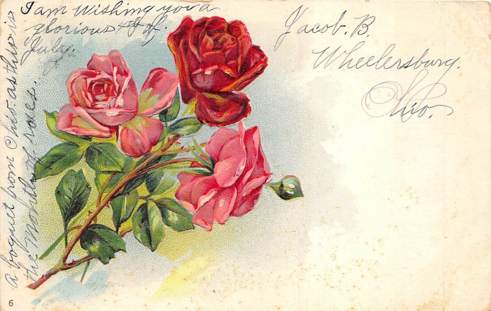Wheelersburg Ohio 1908 Embossed Greetings Postcard Red Roses