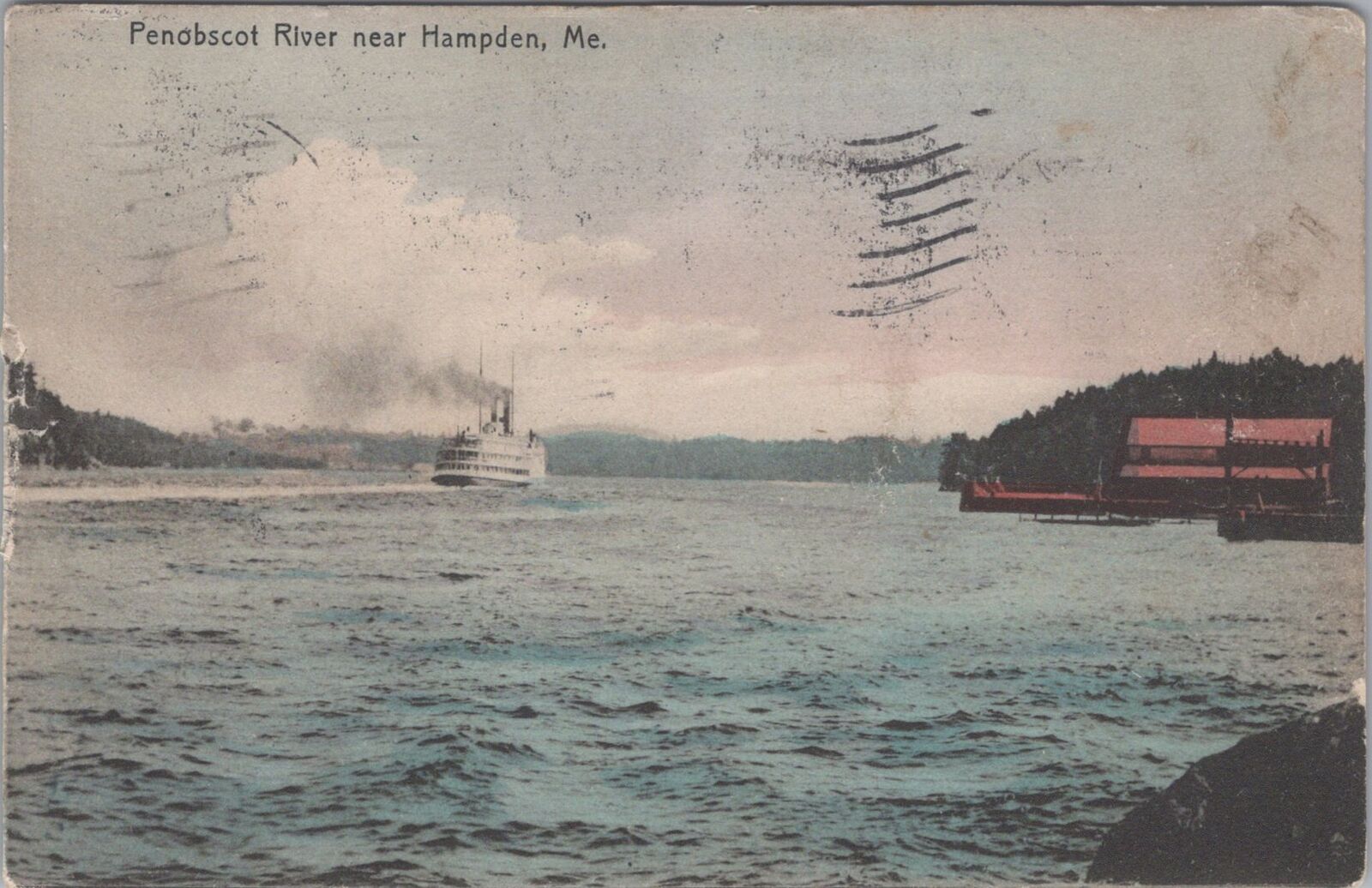 Steamship on Penobscot River near Hampden Maine Postcard