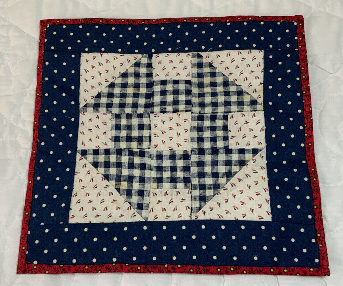 Vintage Antique Patchwork Quilt Table Topper, Churn Dash, Early Calico Prints