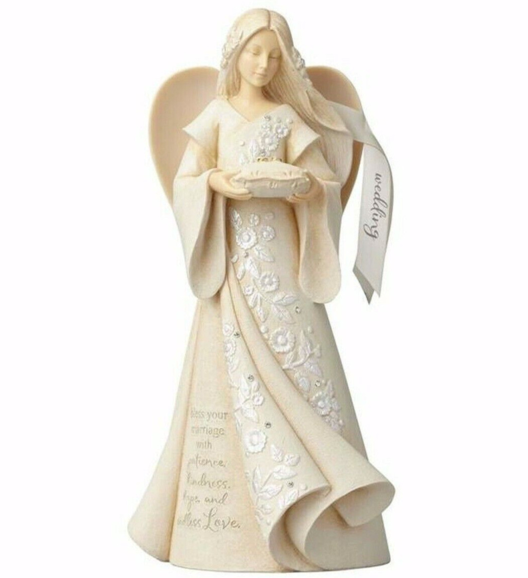 ✿ New FOUNDATIONS Figurine WEDDING ANGEL Statue Crystal MARRIAGE BLESSING Floral