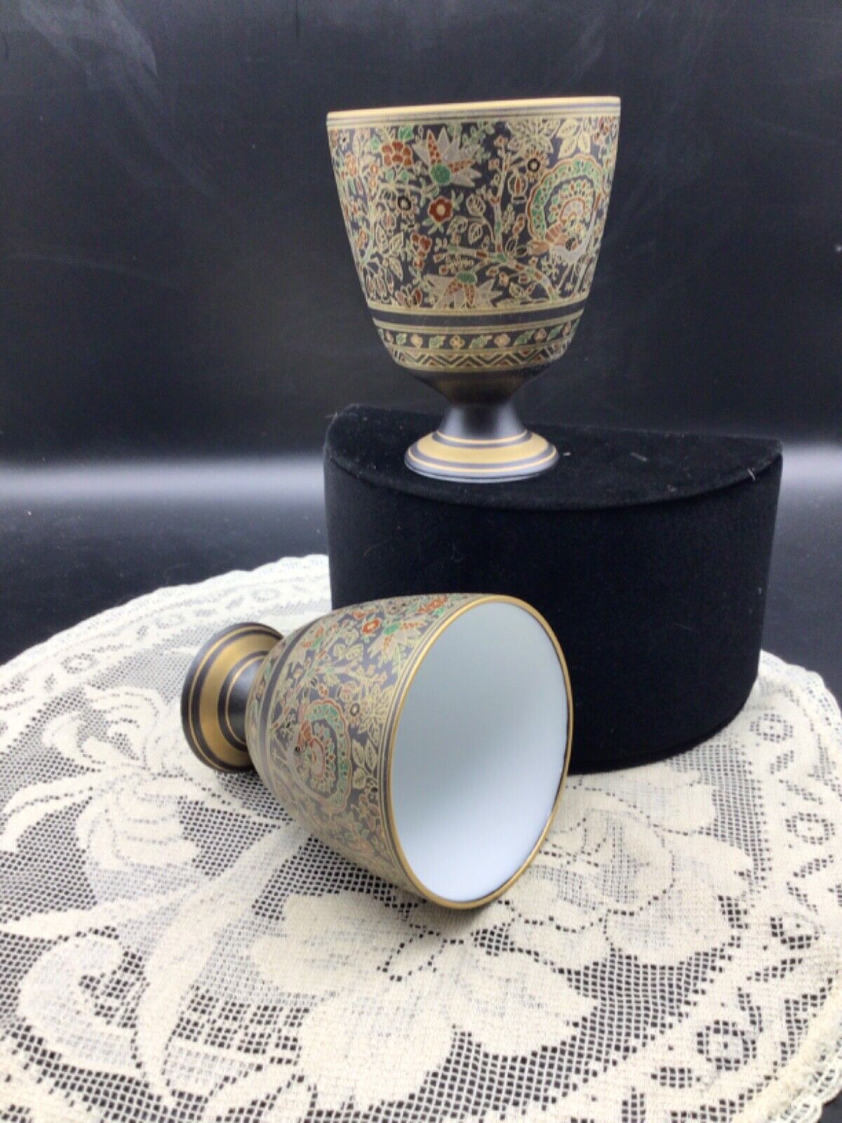 Vintage Japanese Traditional Sake Cups Ornate Enamel
