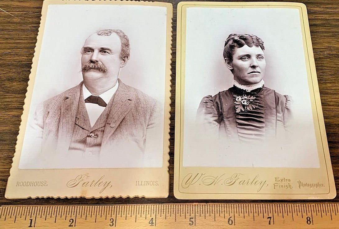 2 Cabinet Cards 1891 J.W. Josie Lynch Nilwood Illinois Portrait Farley Roodhouse