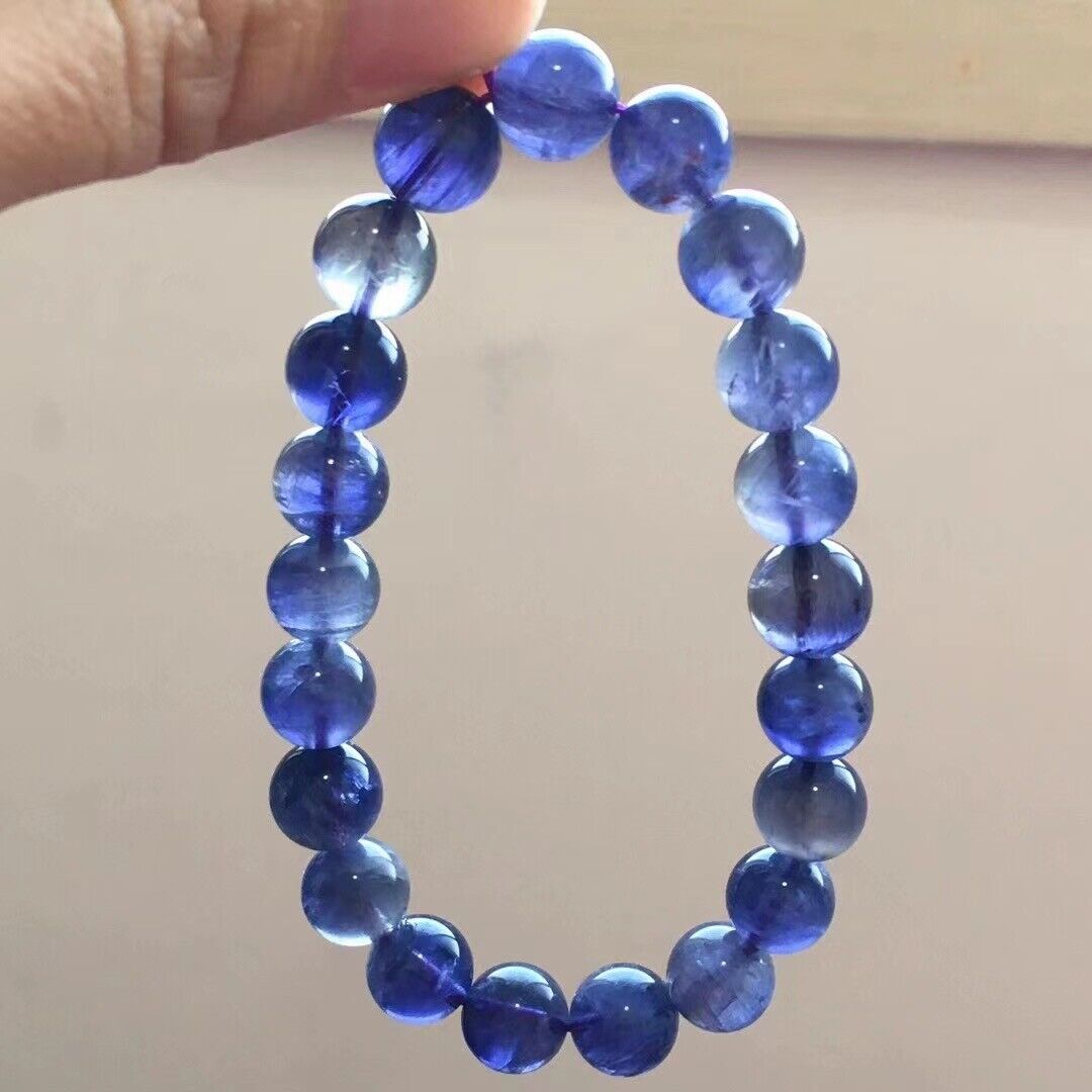 9.8mm Natural Blue Iolite Crystal Gemstone Round Beads Bracelet AAAAA