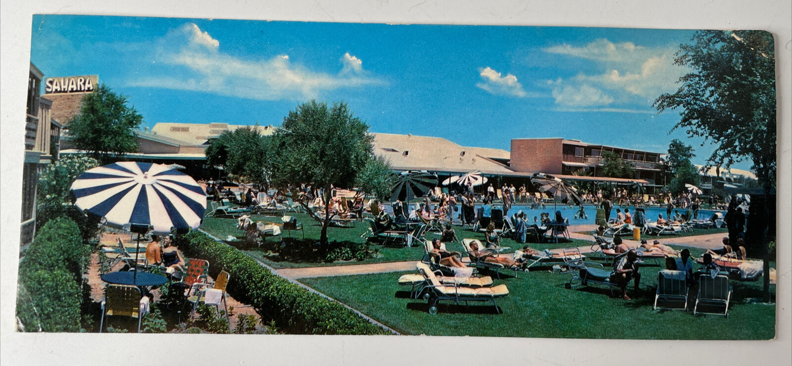 Postcard Sahara Hotel Las Vegas Nevada Swimming Pool Area Casino 1961 Cancel 8”