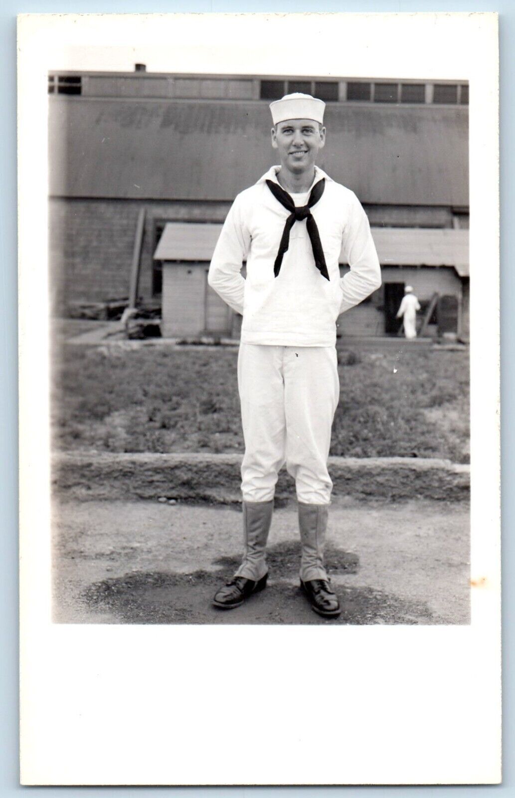 WWI Postcard RPPC Photo US Navy Sailor Dirt Road c1940\'s Unposted Vintage