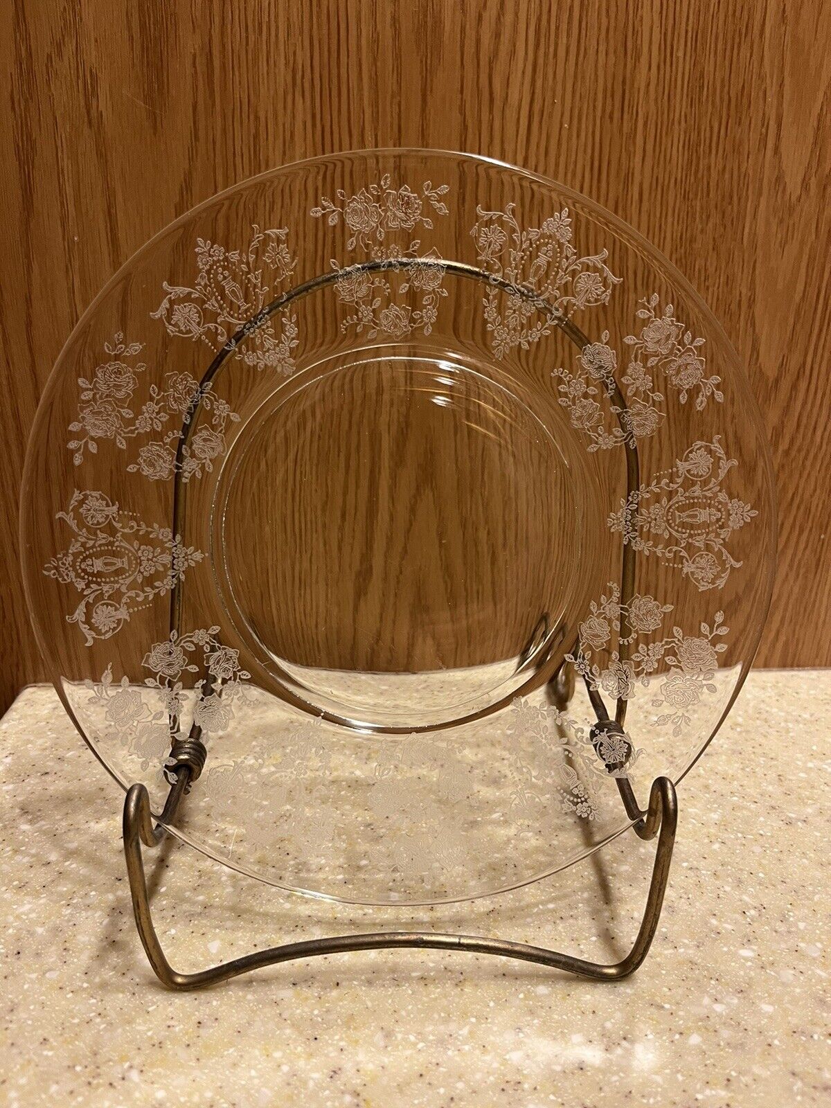 9 Vintage Tiffin Franciscan Cherokee ROSE Etched Crystal Salad Luncheon Plates