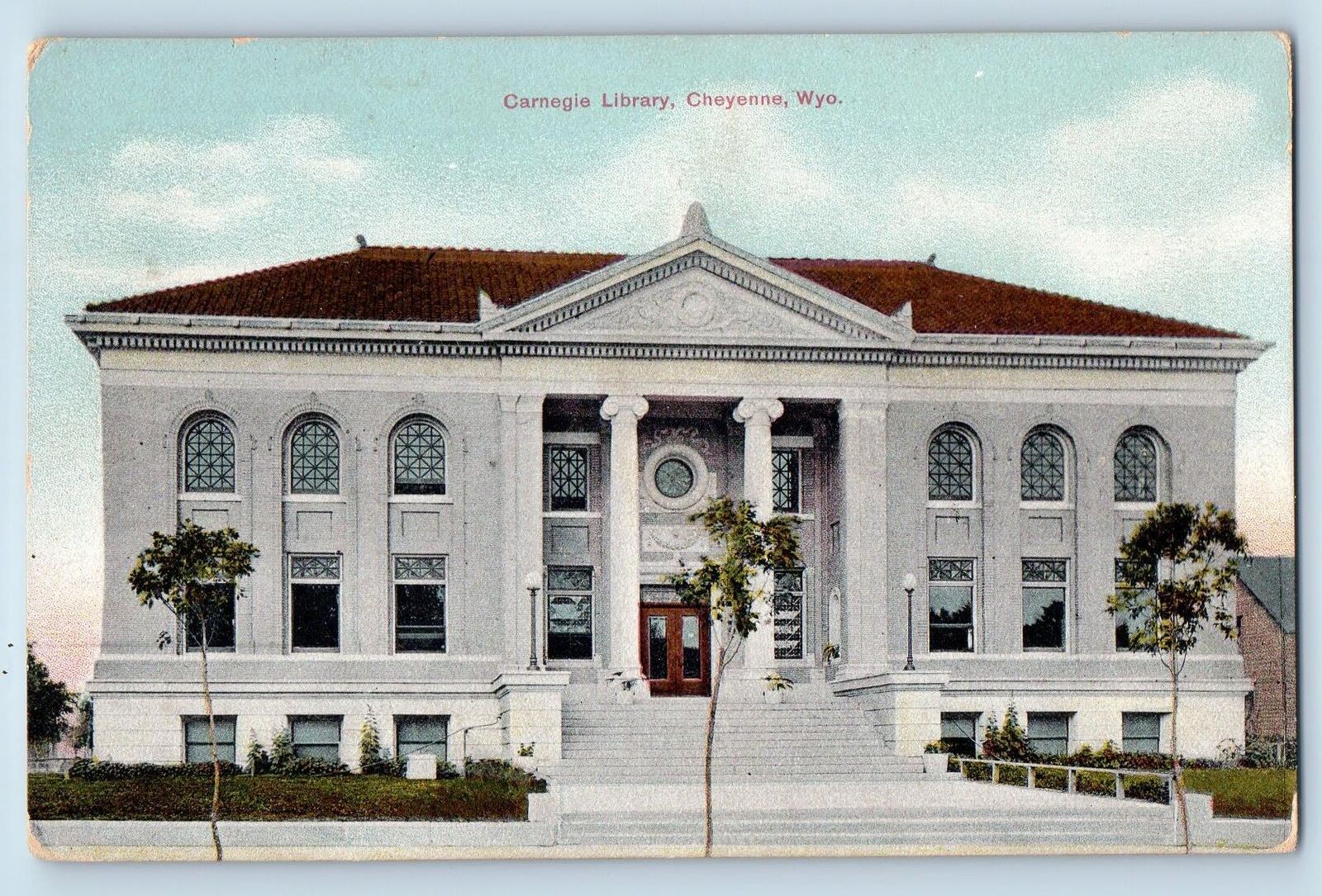 Cheyenne Wyoming Postcard Carnegie Library Building Exterior Roadside c1910's
