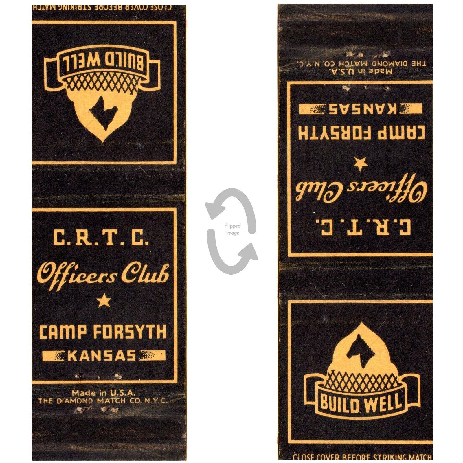 Vintage Matchbook Cover CRTC Officers Club Camp Forsyth Kansas Ft Riley 1940s