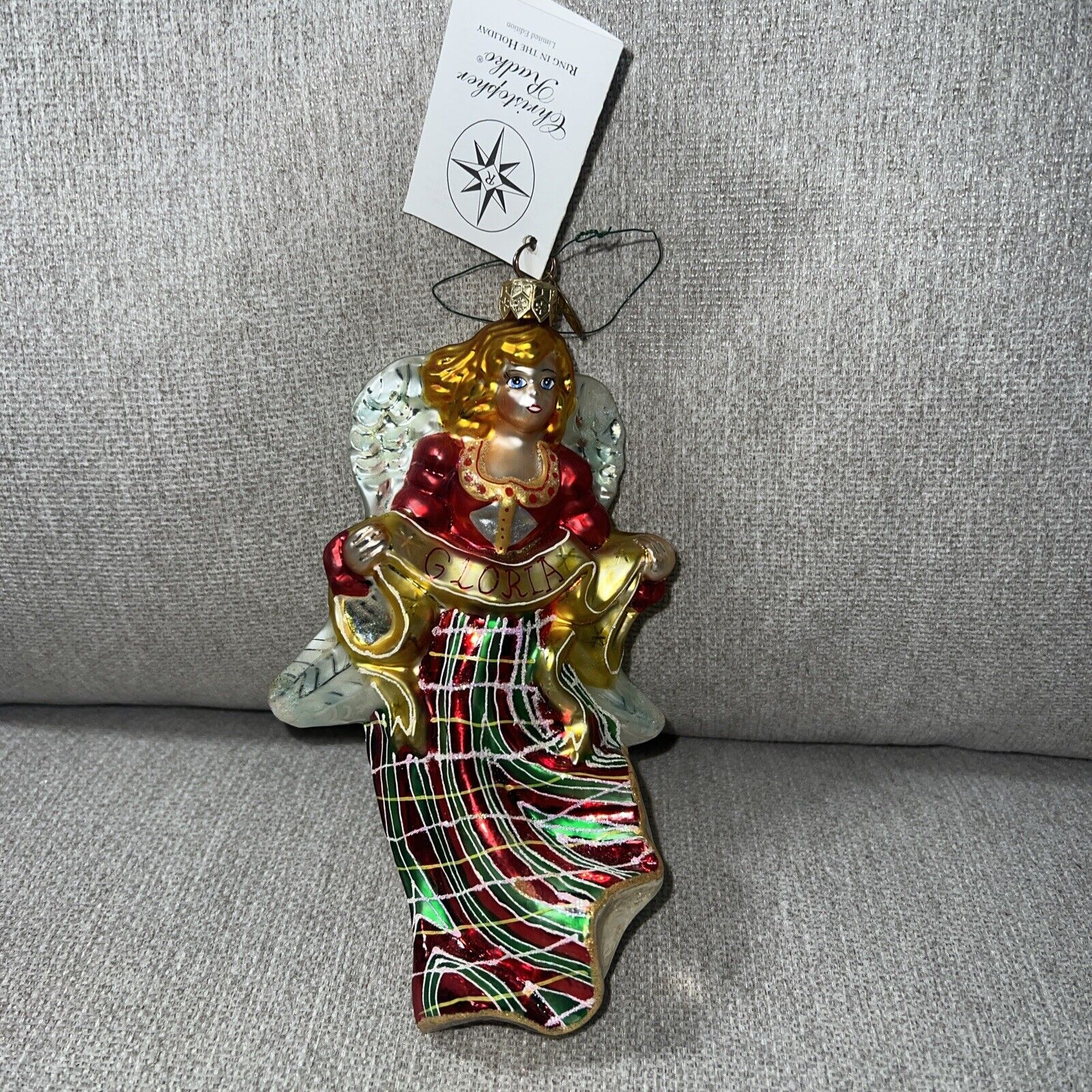 Rare Vintage Christopher Radko  Gloria Plaid Angel Glass Blown Ornament