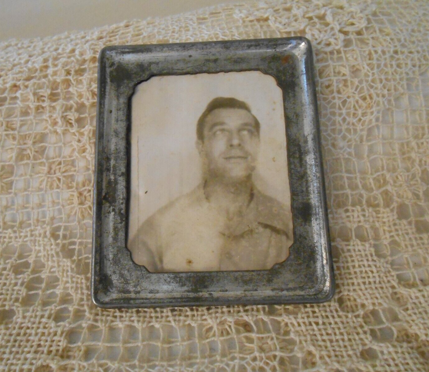 Vintage Work Photo/Picture ID Square Chrome/Metal Frame