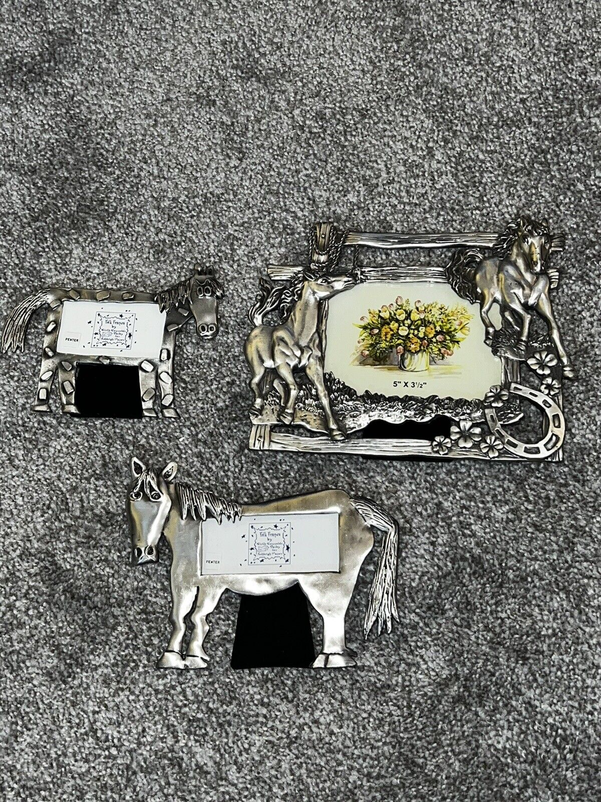 Lot Of 3 Ashleigh Manor Pewter Horse Picture Frames Ruth Reynolds Darby Folk
