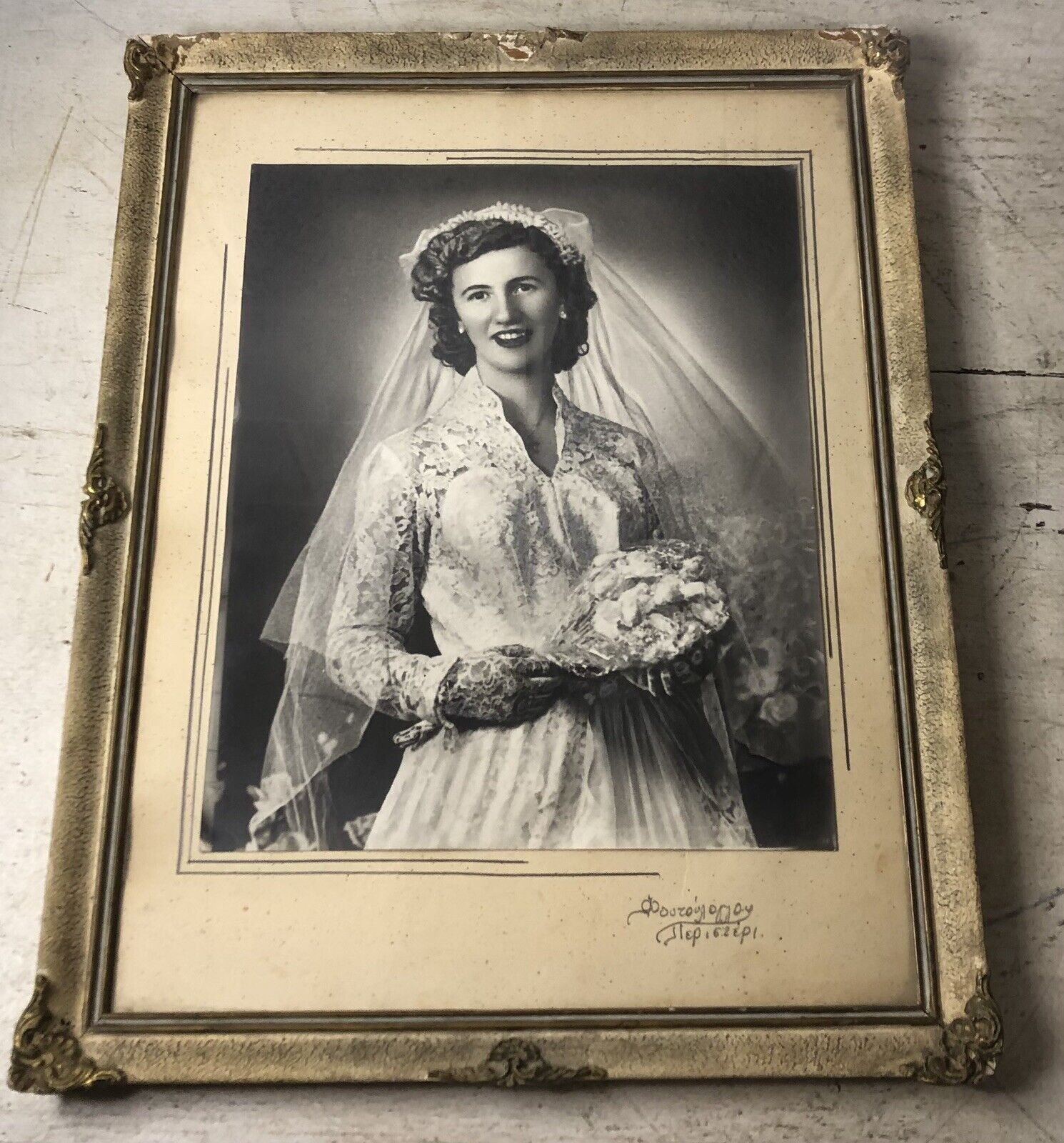 Antique Vintage Photo Portrait Beautiful Bride On Her Wedding Day Old Frame