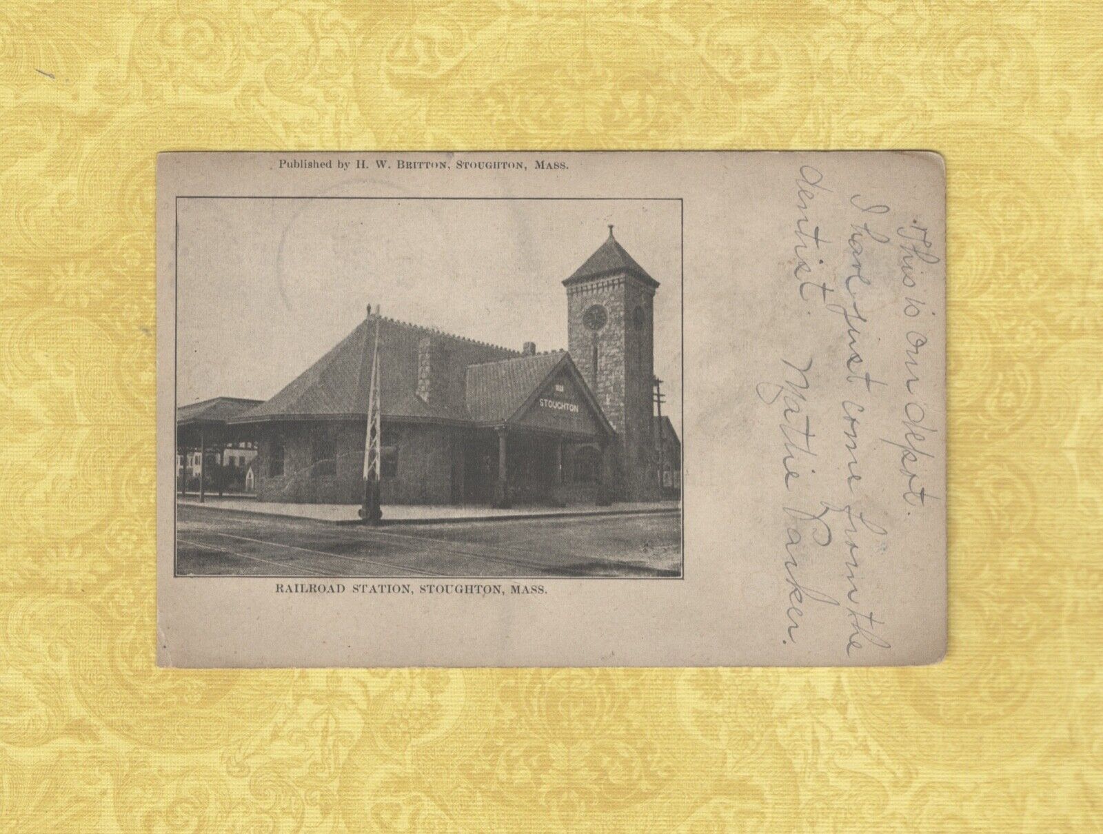MA Stoughton 1905 antique postcard RAILROAD STATION DEPOT MASS to Buffalo NY