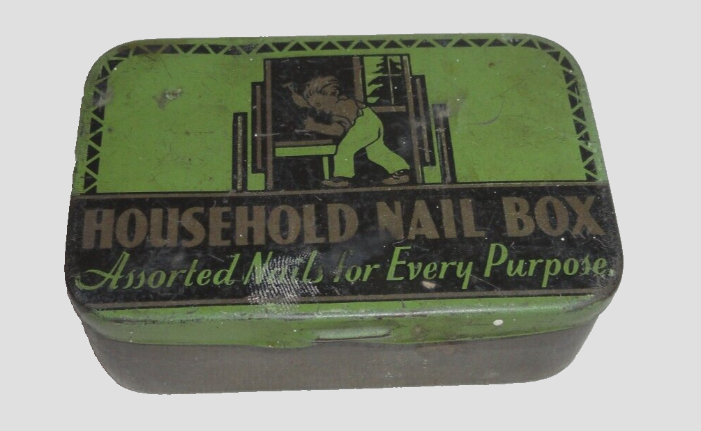 Vintage Household Nail Box ~ Assorted Nails for Every Purpose Tin ~ w/Nails