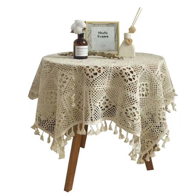 Vintage Hand Crochet Lace Tablecloth Dining Kitchen Table Cover Wedding Party