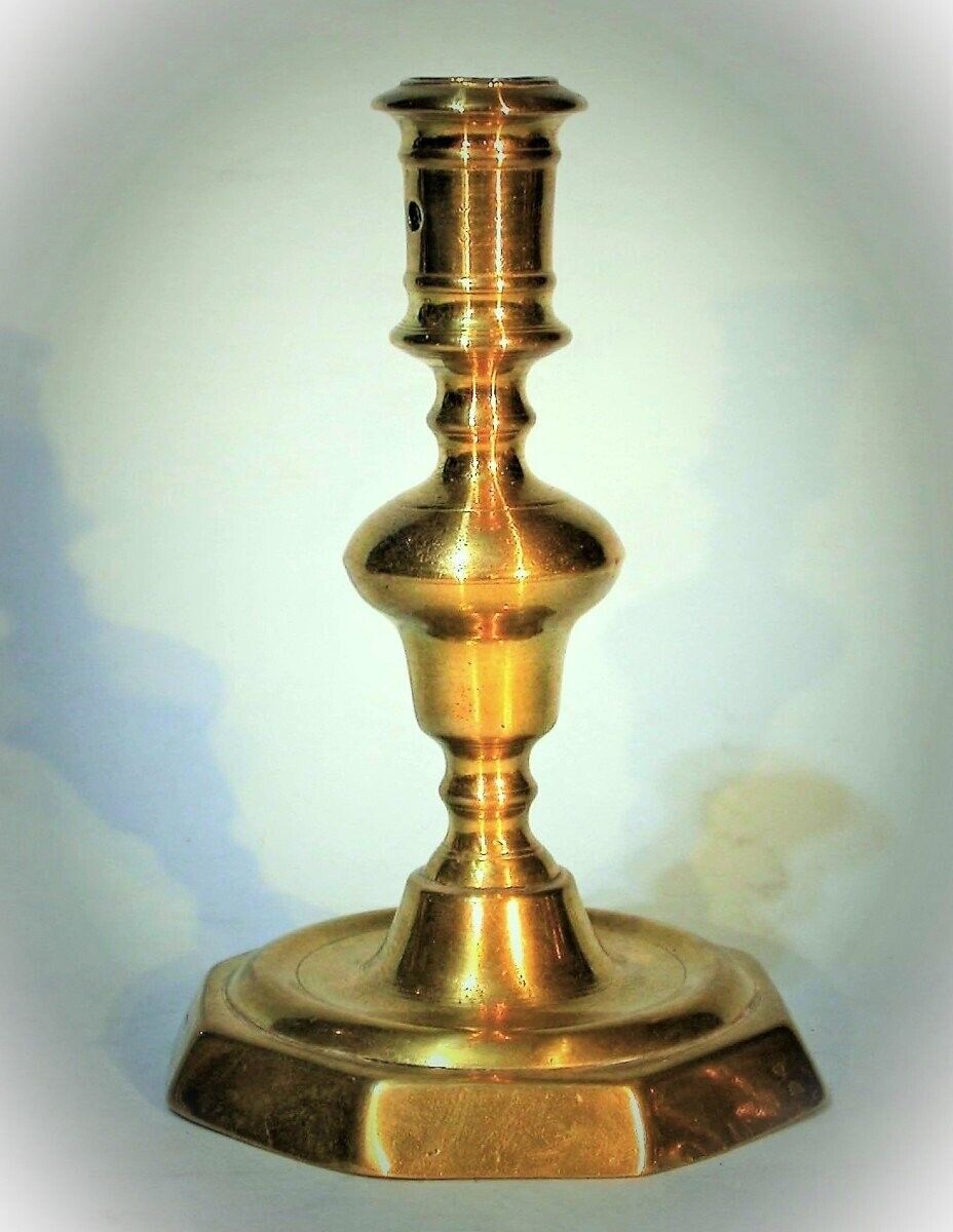 Antique 17th Century French Brass Candlestick with Baluster Shaft RARE